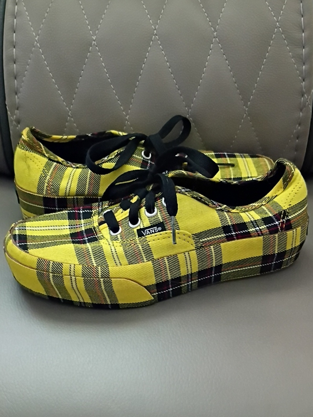 VANS Plaid Lemon Chrome Unisex Platform Sneakers